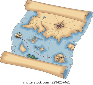 Pirate Treasure Map Vector Illustration