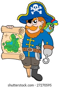 Pirate with treasure map - vector illustration.