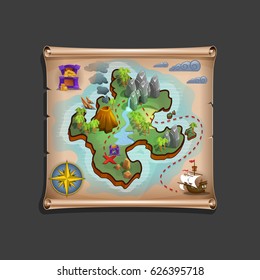 Pirate treasure map. Vector illustration.