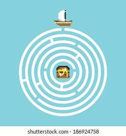 Pirate treasure maze vector illustration