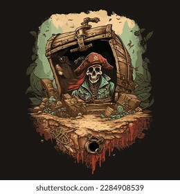 Pirate treasure skull in man cave background