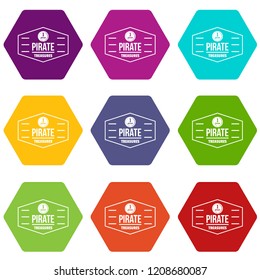 Pirate treasures icons 9 set coloful isolated on white for web