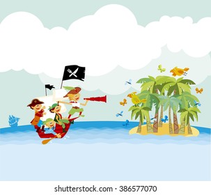 pirate tropical beach vector illustration