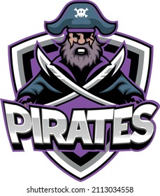 Pirate with two crossed swords. 3D Illustration.