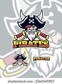 Pirate with two crossed swords Mascot vector illustration for sports and esports logo. oncept style for badge, emblem and tshirt printing. For sport and esport team.