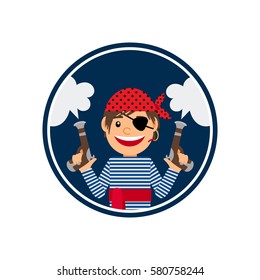Pirate with two guns isolated icon in circle shape