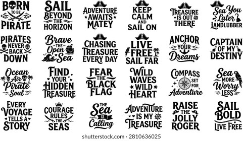 Pirate Typography Quote Collection for T Shirts, Stickers, Posters, Adventure Parties, Nautical Branding, Merchandise