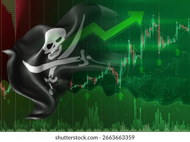 Pirate, vector 3d flag financial exchange trend up