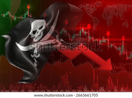 Pirate, vector 3d flag financial exchange trend down