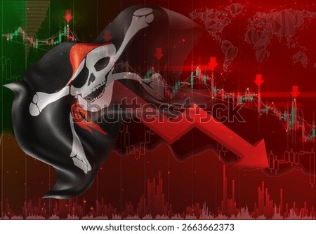 Pirate, vector 3d flag financial exchange trend down