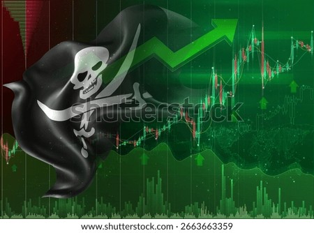 Pirate, vector 3d flag financial exchange trend up