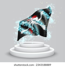 Pirate, vector 3d flag on the podium surrounded by a whirlwind of magical radiance