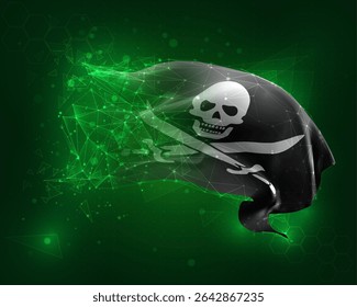 Pirate, vector 3d flag on green background and numbers