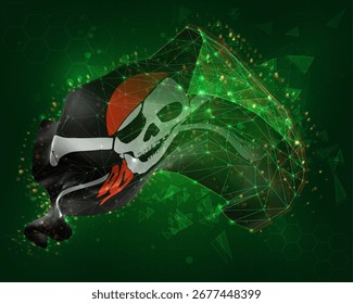 Bandera del pirata, Vector 3d sobre fondo verde