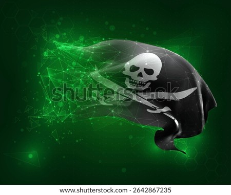 Pirate, vector 3d flag on green background and numbers