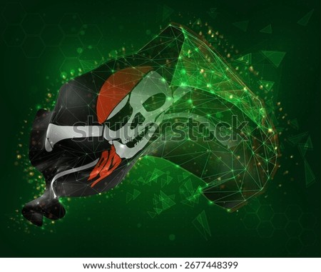 Pirate, vector 3d flag on green background