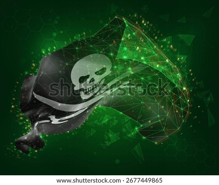 Pirate, vector 3d flag on green background