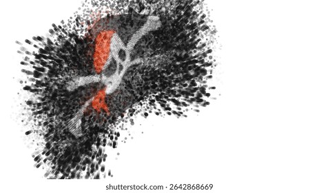 Pirate, vector 3d flag with a splash of paint dots, explosion of colored dots
