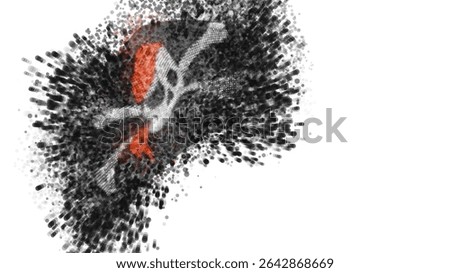 Pirate, vector 3d flag with a splash of paint dots, explosion of colored dots