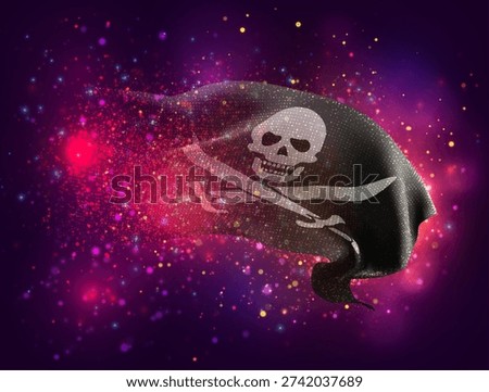 Pirate, vector 3d flag with a splash of paint dots, explosion of colored dots