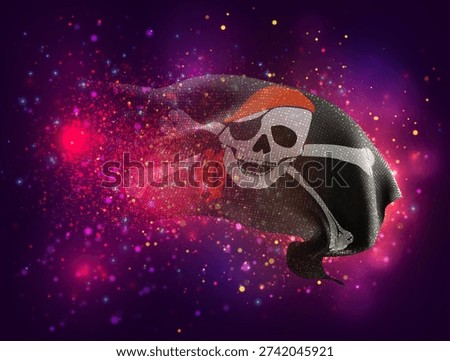 Pirate, vector 3d flag with a splash of paint dots, explosion of colored dots