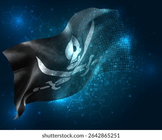 Pirate, vector 3d flag virtual triangular polygons on a blue background