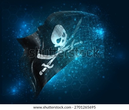 Pirate, vector 3d flag virtual triangular polygons on a color background