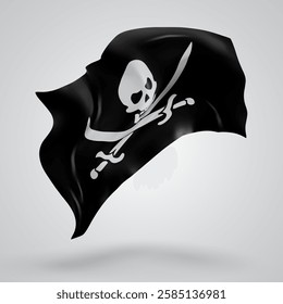 Pirate, vector 3d flag with waves on a white background