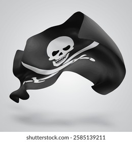 Pirate, vector 3d flag with waves on a white background