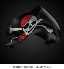 Pirata, vetor 3d bandeira com ondas em um fundo preto