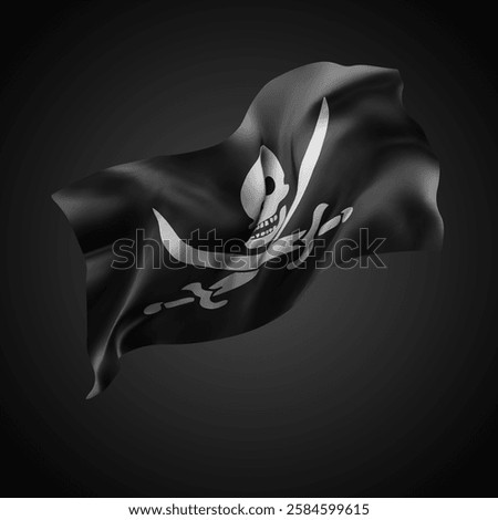 Pirate, vector 3d flag with waves on a black background