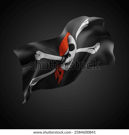 Pirate, vector 3d flag with waves on a black background