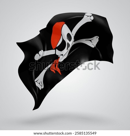 Pirate, vector 3d flag with waves on a white background