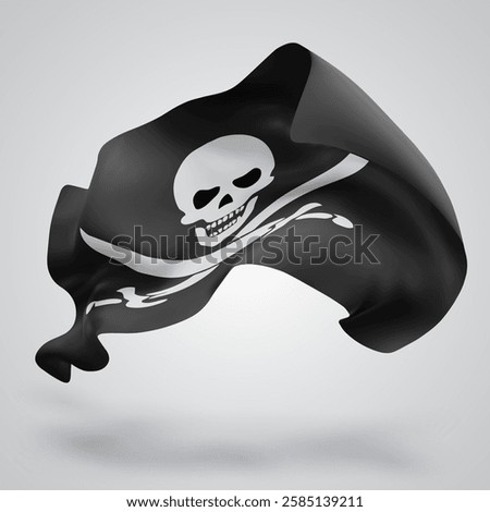Pirate, vector 3d flag with waves on a white background