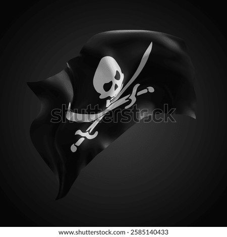 Pirate, vector 3d flag with waves on a black background