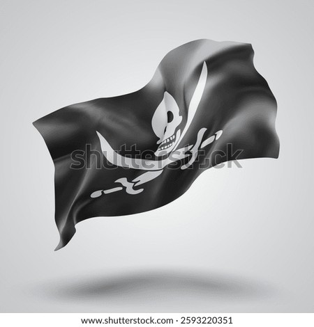 Pirate, vector 3d flag with waves on a white background