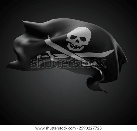 Pirate, vector 3d flag with waves on a black background