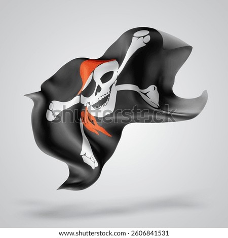 Pirate, vector 3d flag with waves on a white background