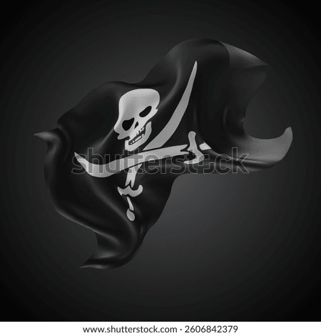 Pirate, vector 3d flag with waves on a black background