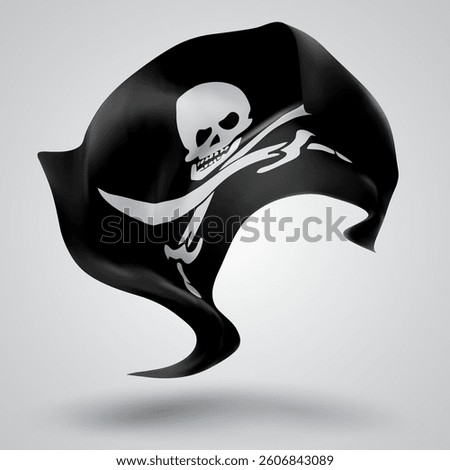 Pirate, vector 3d flag with waves on a white background