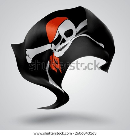 Pirate, vector 3d flag with waves on a white background