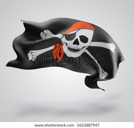 Pirate, vector 3d flag with waves on a white background