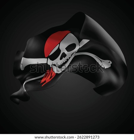 Pirate, vector 3d flag with waves on a black background
