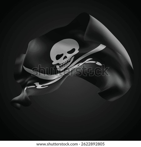 Pirate, vector 3d flag with waves on a black background