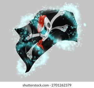 Pirate, vector 3d flag in whirlwind of magical radiance