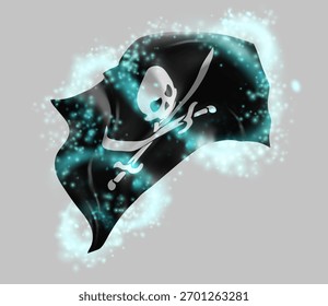 Pirate, vector 3d flag in whirlwind of magical radiance