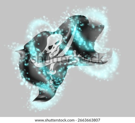 Pirate, vector 3d flag in whirlwind of magical radiance