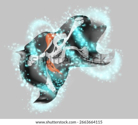 Pirate, vector 3d flag in whirlwind of magical radiance