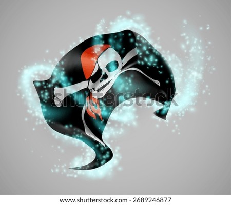 Pirate, vector 3d flag in whirlwind of magical radiance