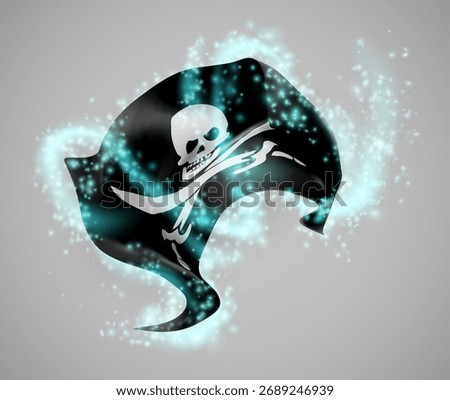 Pirate, vector 3d flag in whirlwind of magical radiance